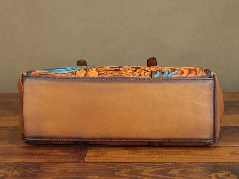 Genuine Leather Shoulder Bag Tote Bag for Women Hand Painted Bird Animal Personalized Custom Pattern Crossbody Handbag Satchel Purse