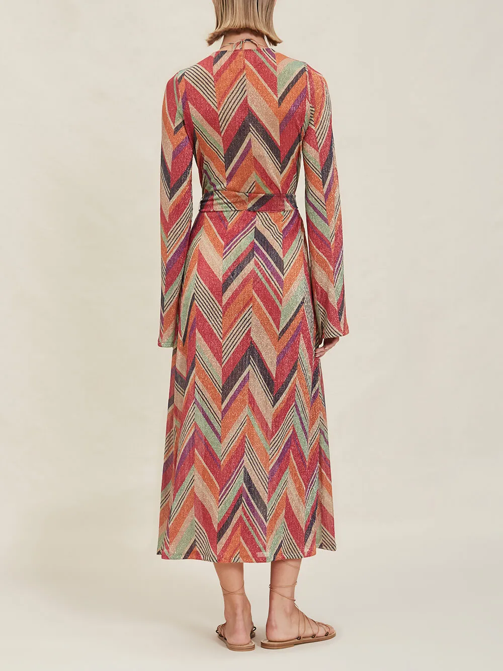 Beach Resort Geometric Print Bell Sleeve Cardigan Midi Dress