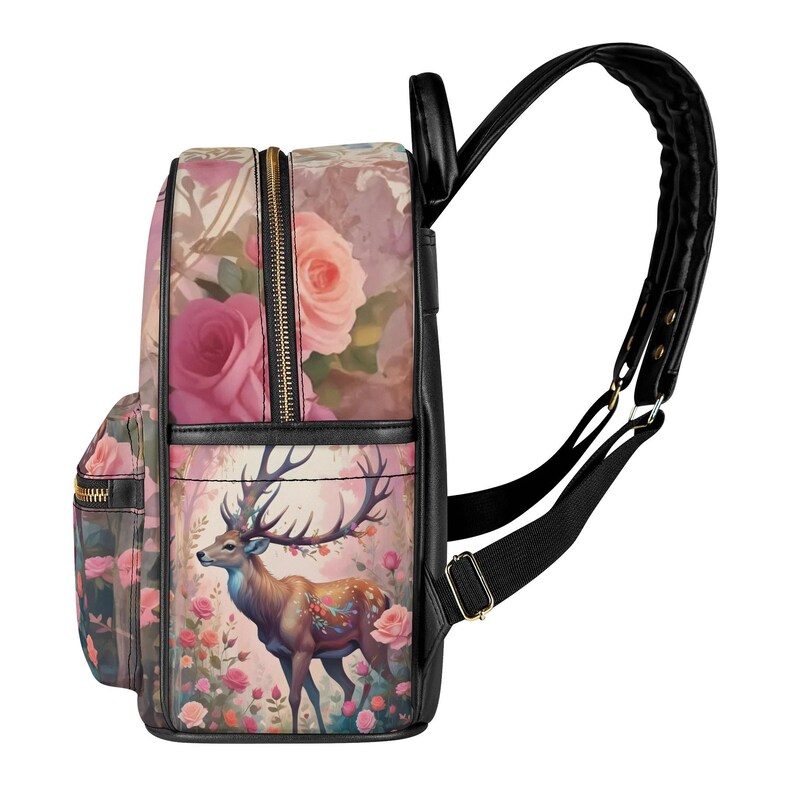 Pink Bag with Mystical Deer Vegan Leather Backpack PU Backpack Mini Backpack Cute Bags for Girls Women Gift Bags
