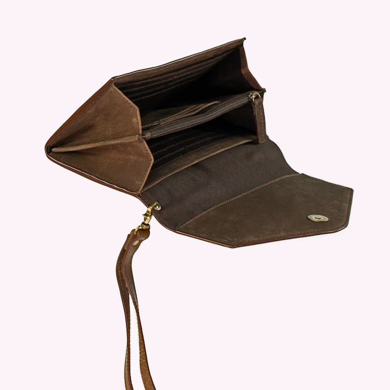 Sunflower Hand-Tooled Leather Clutch Wallet | Artisan Crafted Floral Elegance