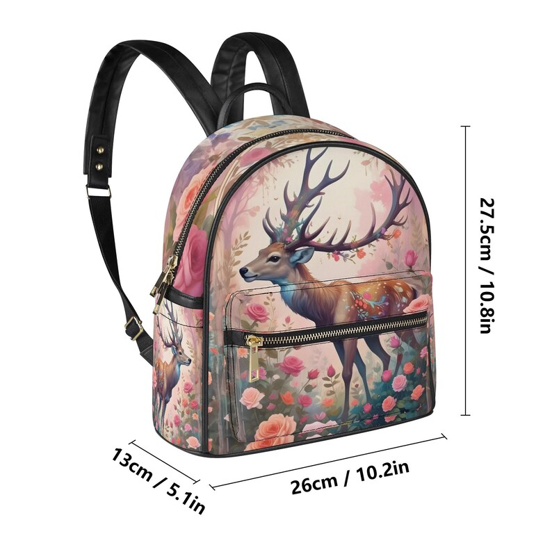 Pink Bag with Mystical Deer Vegan Leather Backpack PU Backpack Mini Backpack Cute Bags for Girls Women Gift Bags