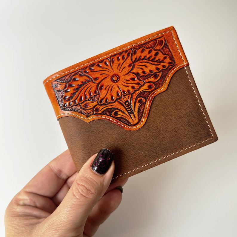 Handcrafted Leather Wallet with Elegant Floral Embossing | Perfect Gift for Him