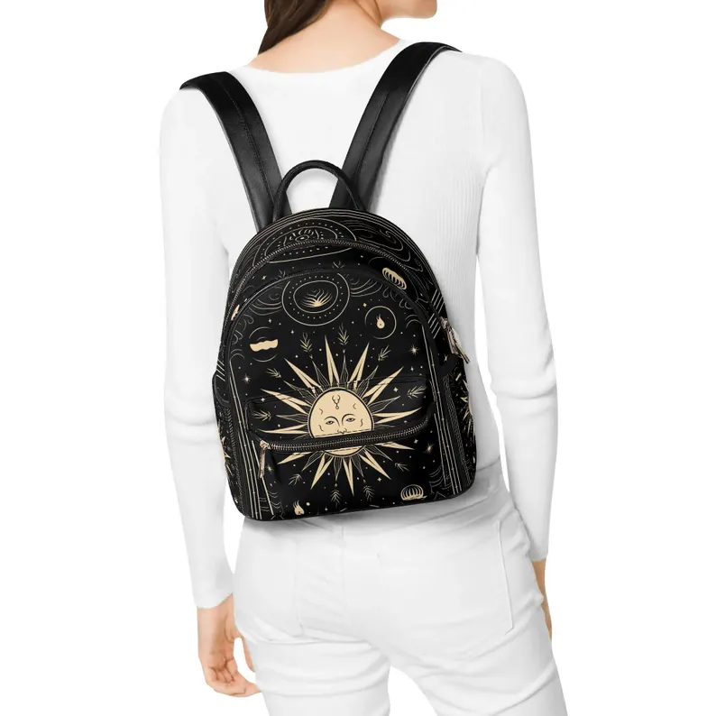 Vintage Astrology Vegan Leather Backpack PU Backpack Mini Backpack Cute Bags for Girls Women Gift Bags