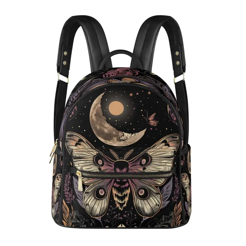 Aesthetic Bag Moth Vegan Leather Backpack PU Backpack Mini Backpack Cute Bags for Girls Women Gift Bags