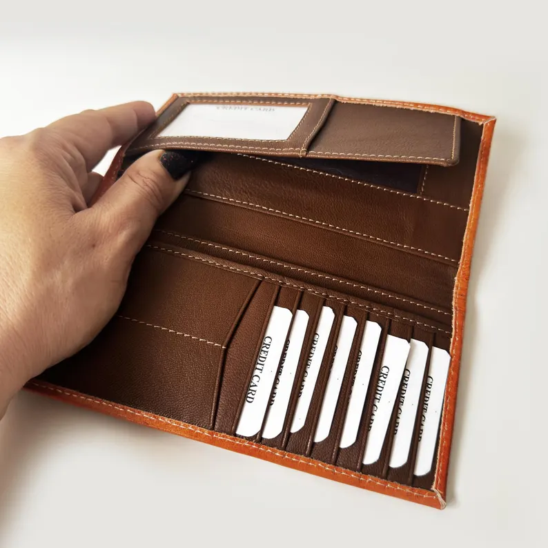 Artisan Tall Men's Genuine Leather Wallet with Traditional Hand-Carved Embossing