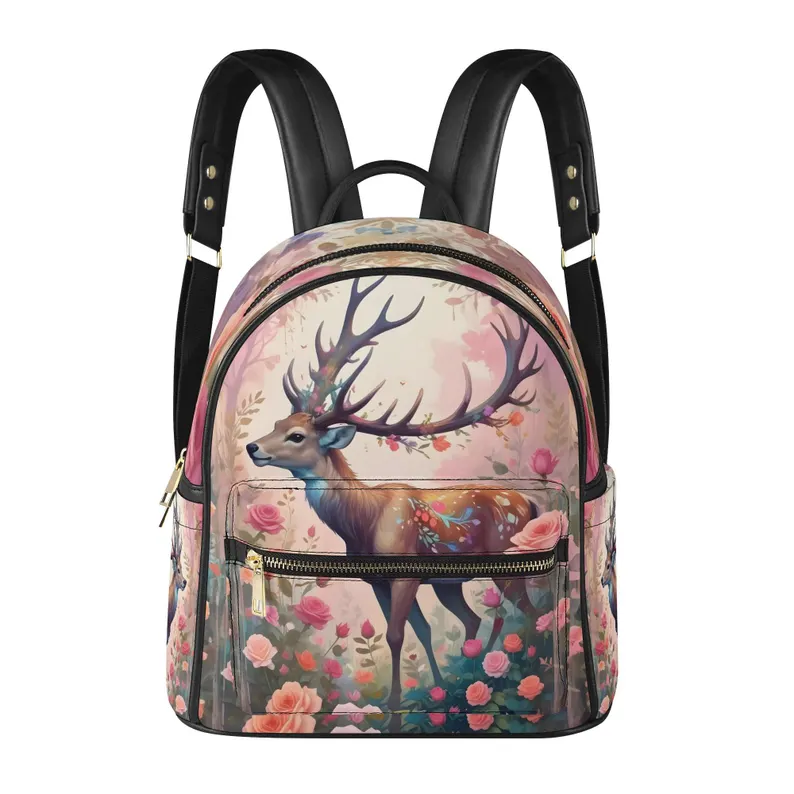 Pink Bag with Mystical Deer Vegan Leather Backpack PU Backpack Mini Backpack Cute Bags for Girls Women Gift Bags
