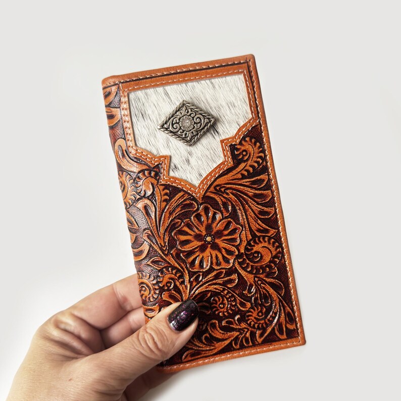 Artisan Tall Men's Genuine Leather Wallet with Traditional Hand-Carved Embossing