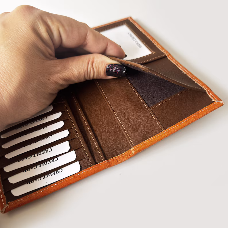 Artisan Tall Men's Genuine Leather Wallet with Traditional Hand-Carved Embossing