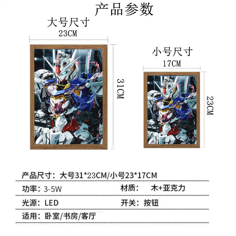 动漫高达灯光画充电抖音同款创意发光画ins卧室床头小夜灯氛围灯