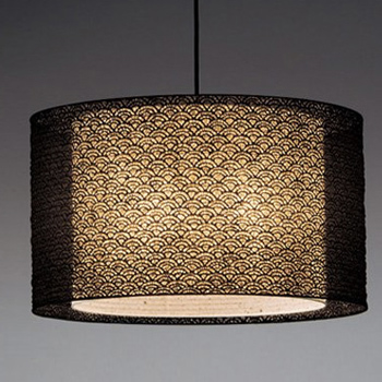 二重シェード 和風ペンダントライト・黒色青海波模様｜美濃和紙