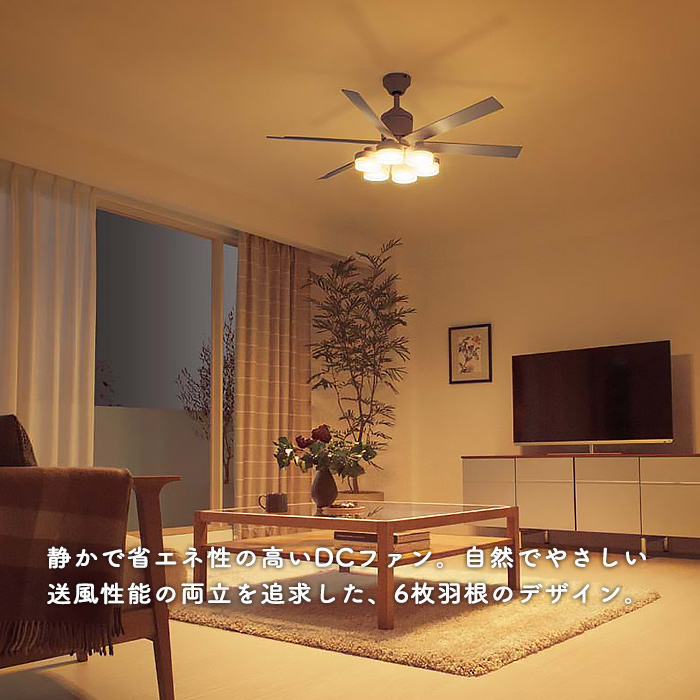 シーリングファンライト｜10畳・6枚羽根・DCモーター・傾斜対応・リモコン・チャコールグレー