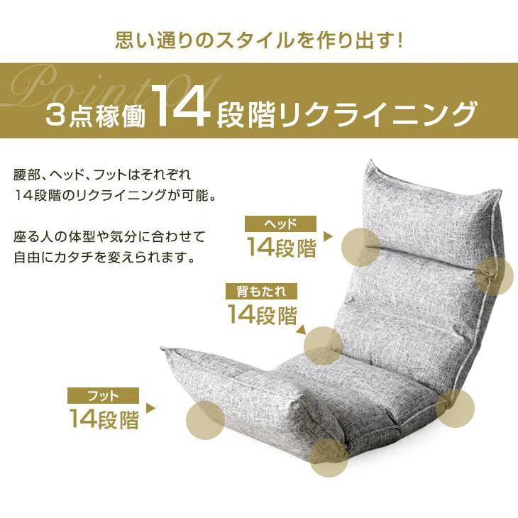 座椅子 ポケットコイル 低反発 リクライニング〔43000000〕