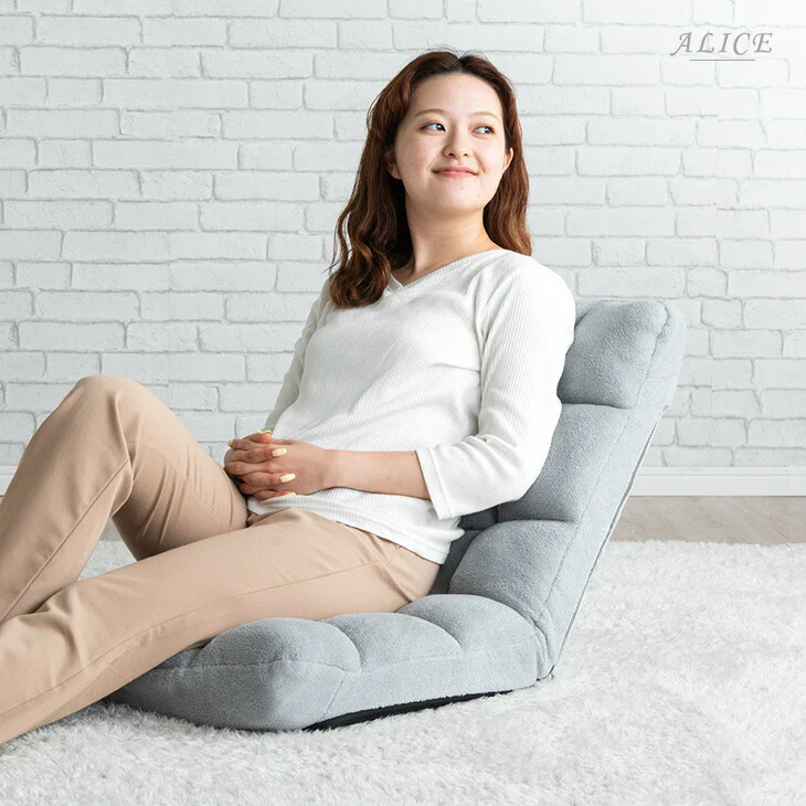 ふわもこ 座椅子 14段階ギア リクライニング 軽量 折りたたみ 持ち運び簡単 1人掛け チェア〔65170003〕