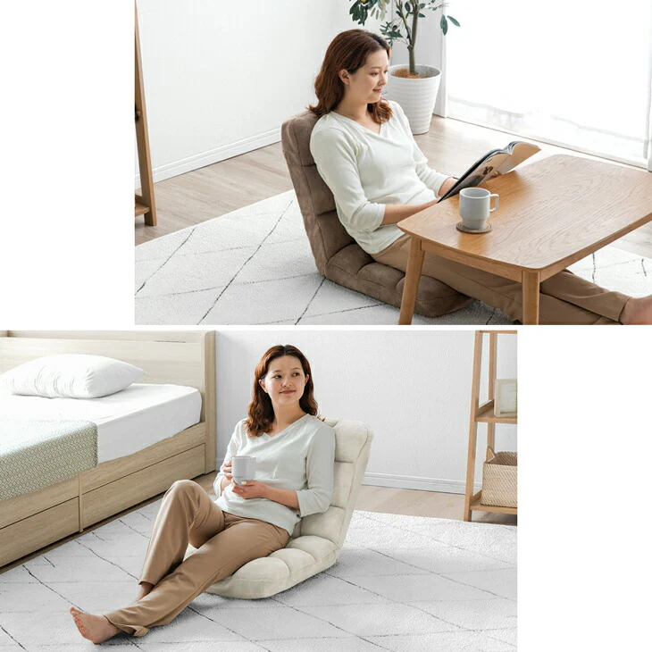 ふわもこ 座椅子 14段階ギア リクライニング 軽量 折りたたみ 持ち運び簡単 1人掛け チェア〔65170003〕