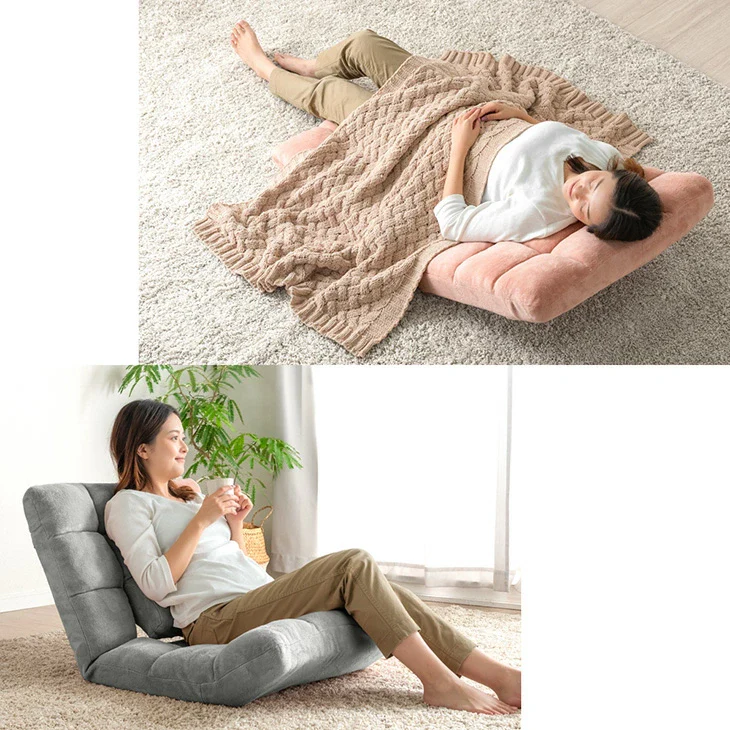 ランバーサポート付 座椅子 14段階リクライニング 5段階 フットレスト コンパクト 折りたたみ  〔15200126〕