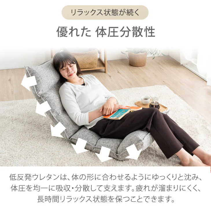 リクライニング座椅子 14段ギア 低反発 コンパクト オールシーズンOK！ ファブリック  ダリアン生地〔65170001〕