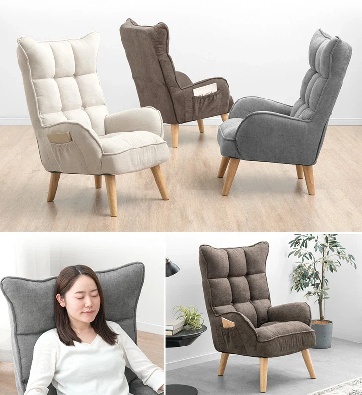 RENEW! ハイバック 高座椅子 ポケットコイル サイドポケット 肘付き 1人掛け 天然木脚 高耐久 ファブリック〔71700000〕