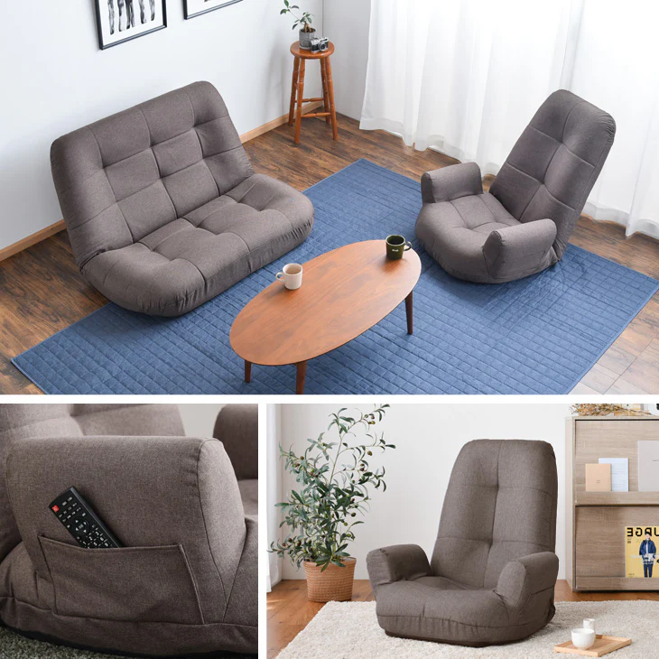 ポケットコイル 座椅子 リクライニング 肘掛け  ハイバック ソファ〔15210065〕