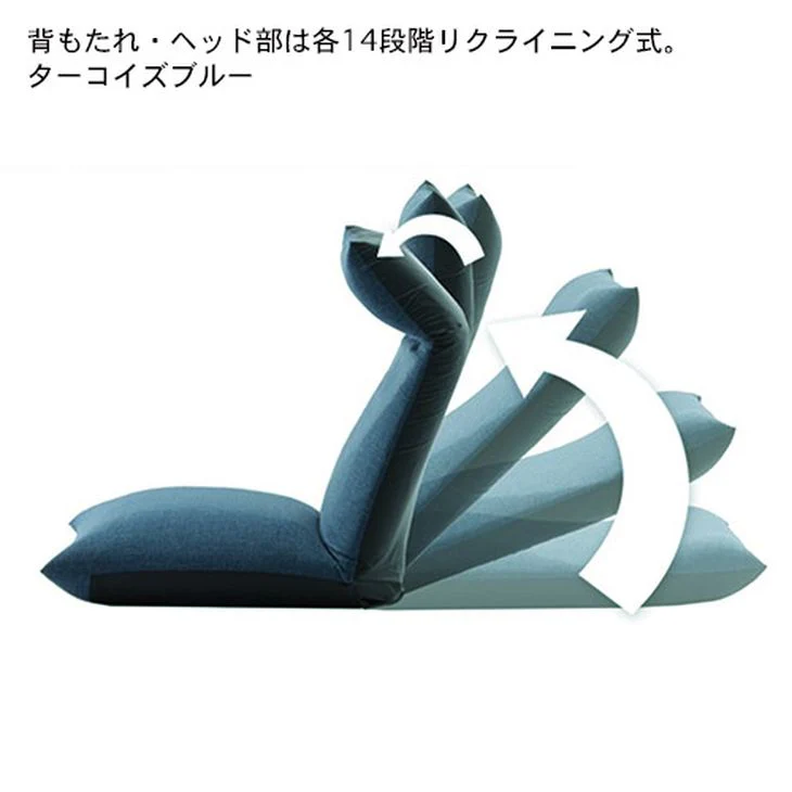 日本製 ポケットコイル 座椅子 ターコイズブルー 14段階 リクライニング〔4403010300〕
