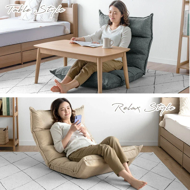 座椅子 リクライニング 14段ギア ハイバック 低反発 コーデュロイ 北欧〔15200129〕