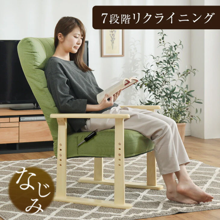 1人掛け 高座椅子 レバー式 リクライニング 高さ調節 高齢者 肘付き〔21300089〕