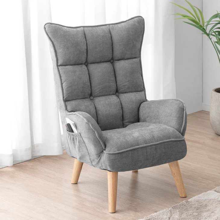 RENEW! ハイバック 高座椅子 ポケットコイル サイドポケット 肘付き 1人掛け 天然木脚 高耐久 ファブリック〔71700000〕