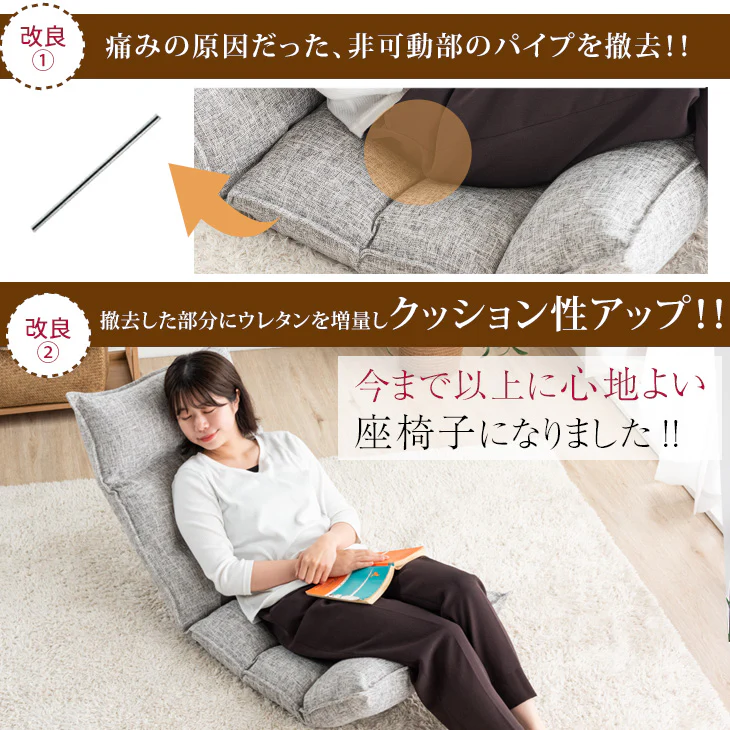 ランバーサポート付 リクライニング座椅子 クッション 洗えるカバー付き 高さ調節 高反発〔15210152〕