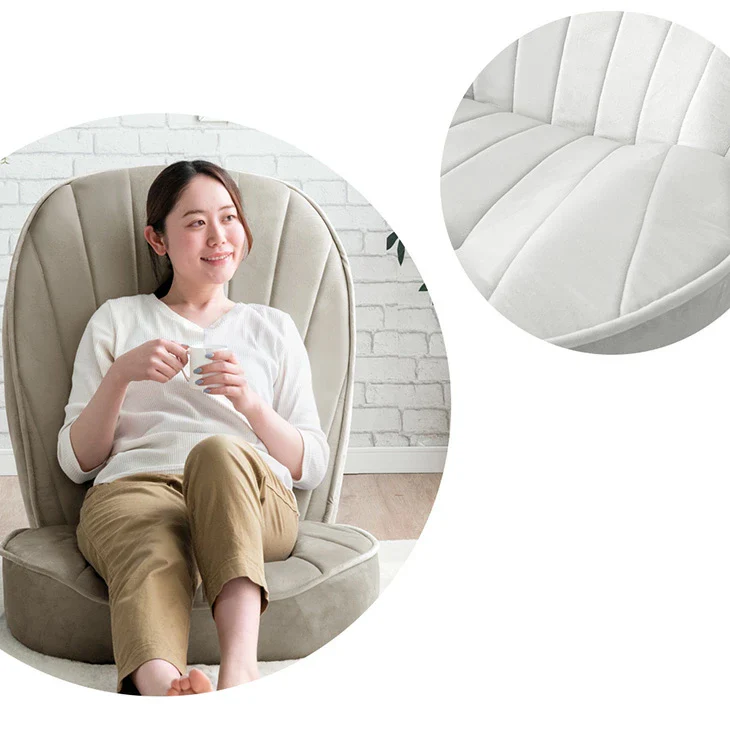 ハイバック シェル型 座椅子 14段階 リクライニング へたりにくい ポケットコイル コンパクト 持ち運び 極厚 耐久性 貝殻 背もたれ ベロア〔15210193〕