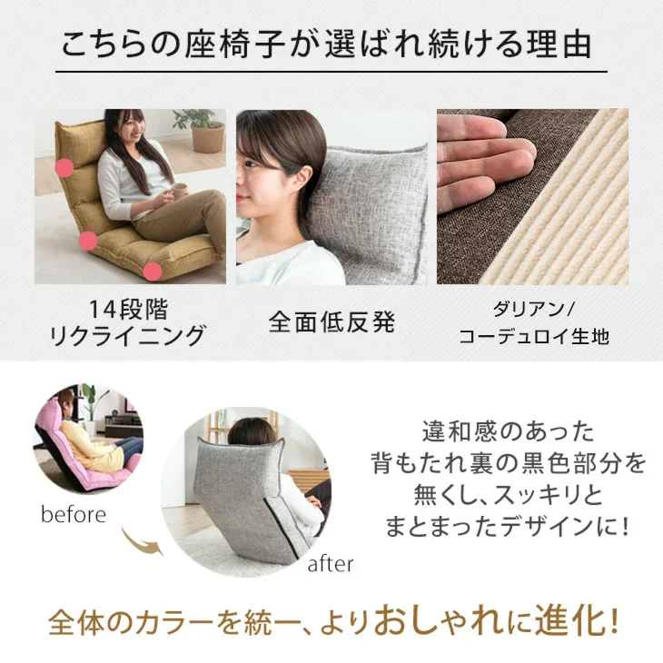 リクライニング座椅子 14段ギア 低反発 コンパクト オールシーズンOK！ ファブリック  ダリアン生地〔65170001〕