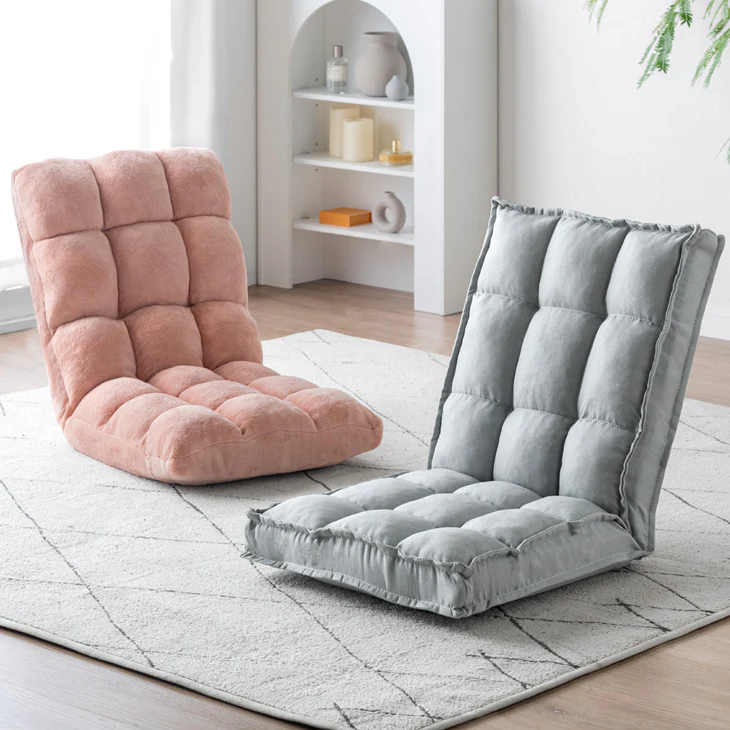 ふわもこ 座椅子 14段階ギア リクライニング 軽量 折りたたみ 持ち運び簡単 1人掛け チェア〔65170003〕