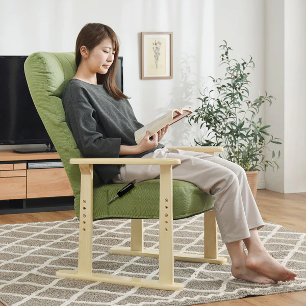 1人掛け 高座椅子 レバー式 リクライニング 高さ調節 高齢者 肘付き〔21300089〕