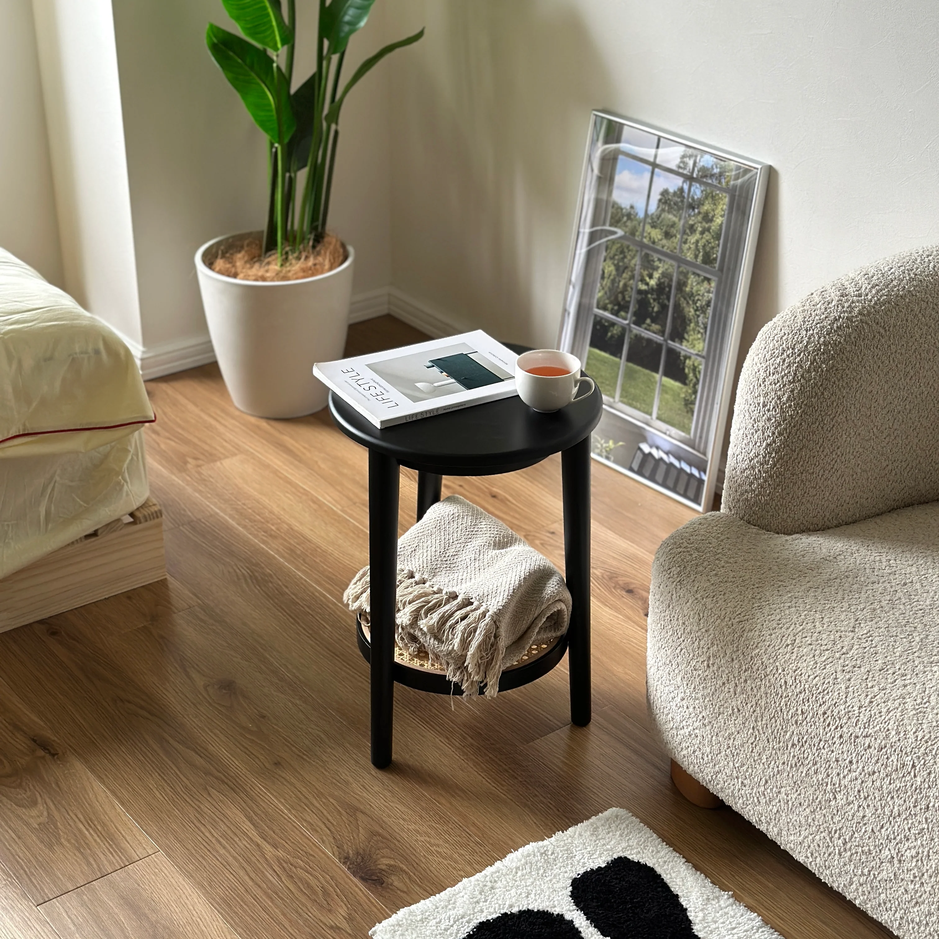 ラタン調ラウンドミニテーブル