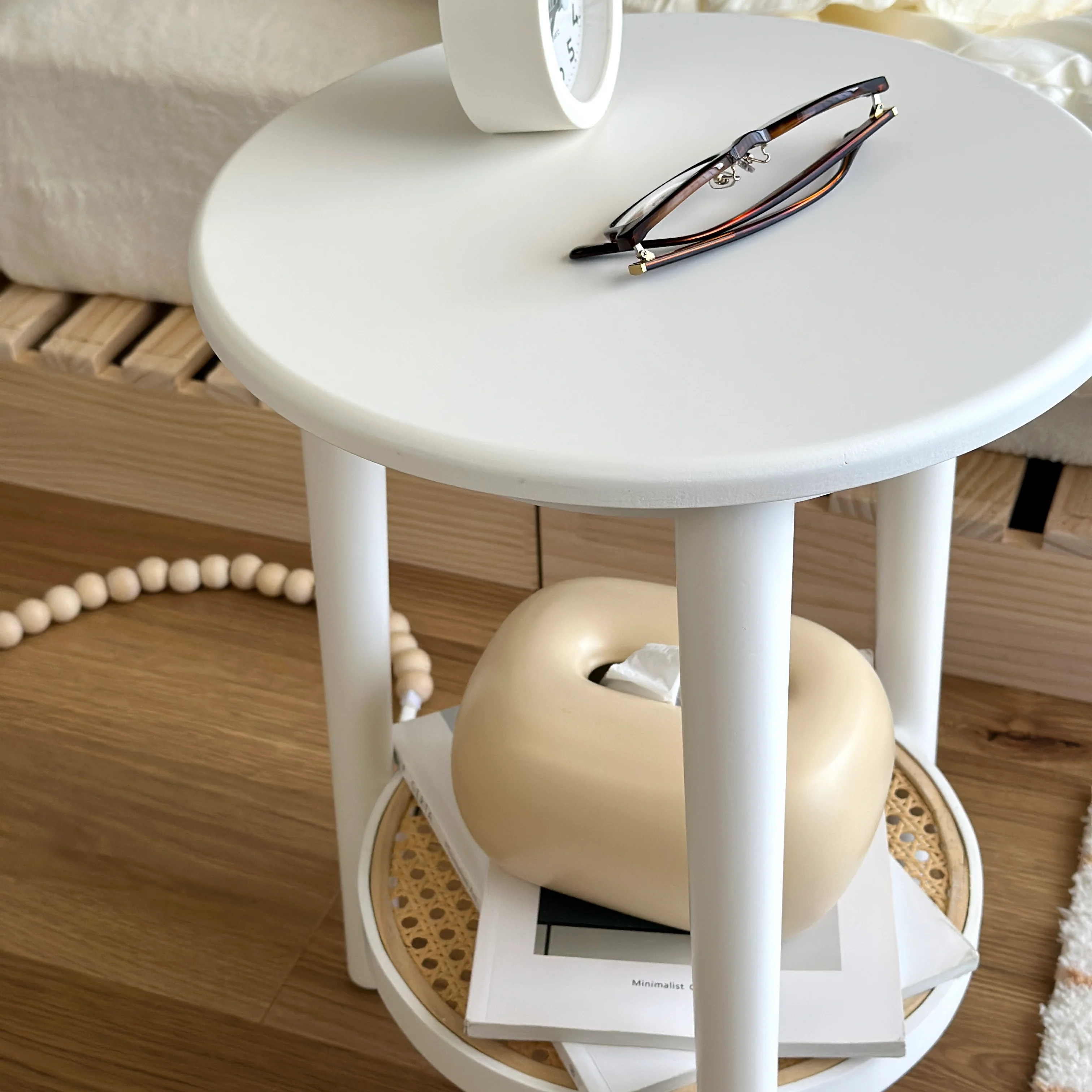 ラタン調ラウンドミニテーブル