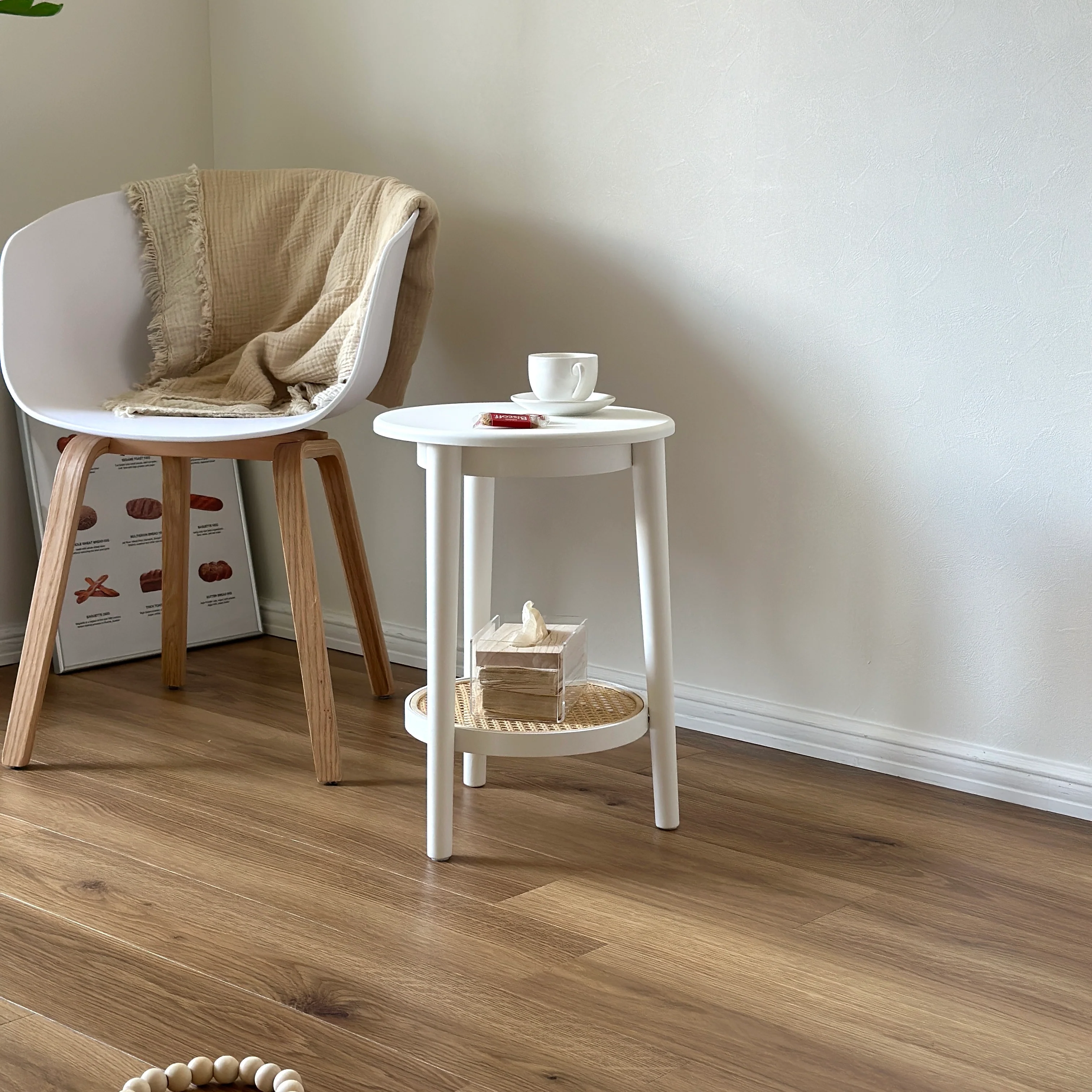 ラタン調ラウンドミニテーブル