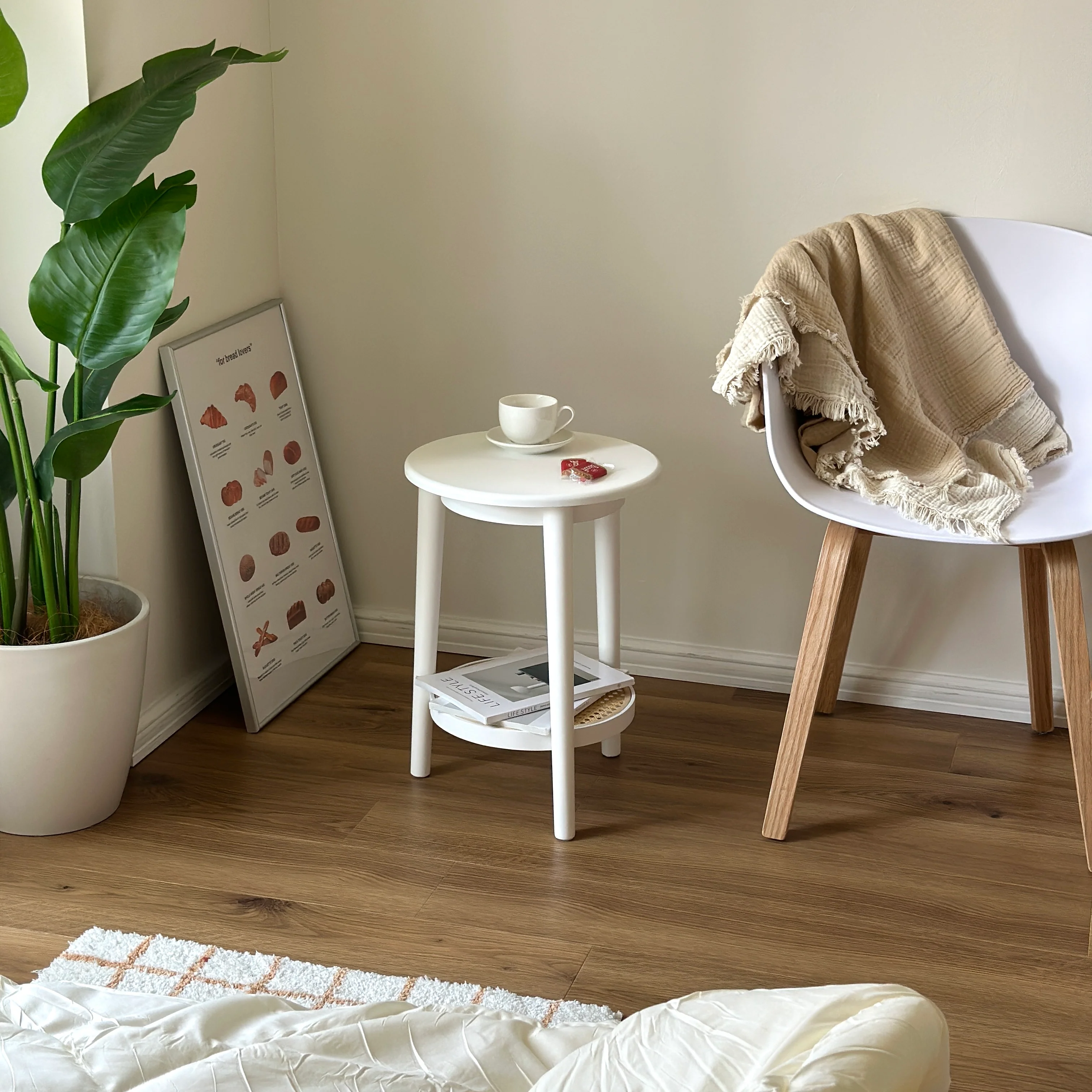 ラタン調ラウンドミニテーブル