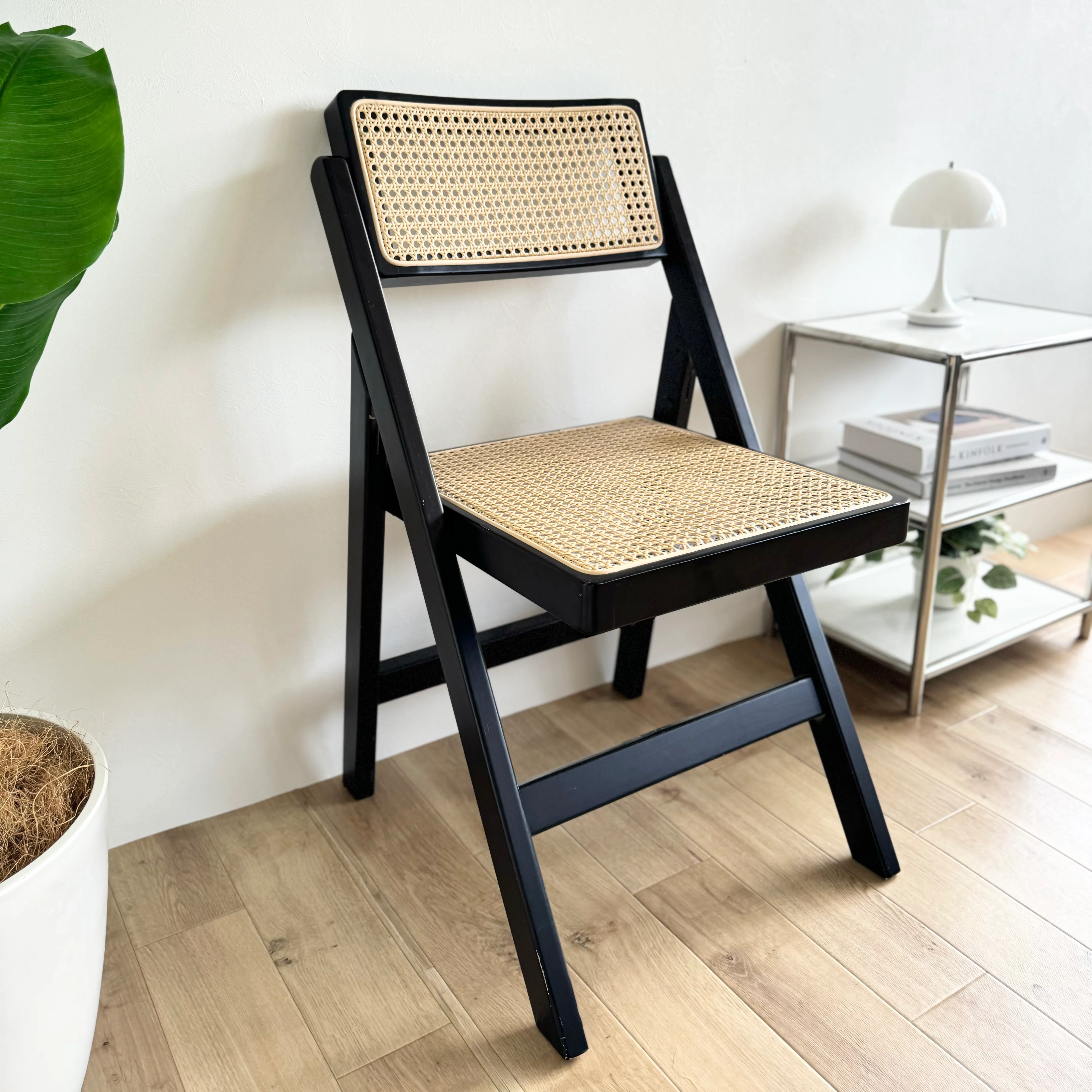 折り畳み式ラタンチェア ブラック