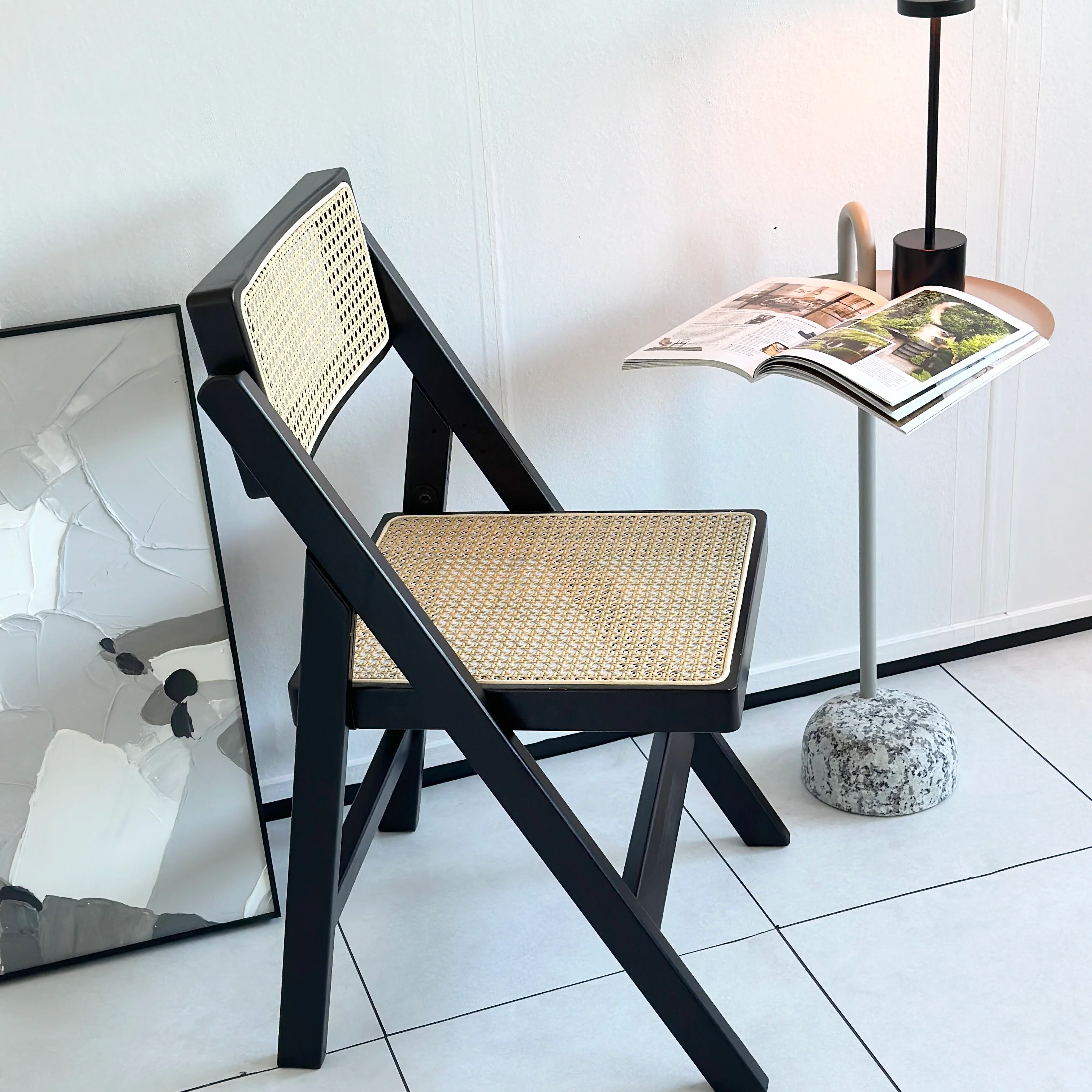 折り畳み式ラタンチェア ブラック