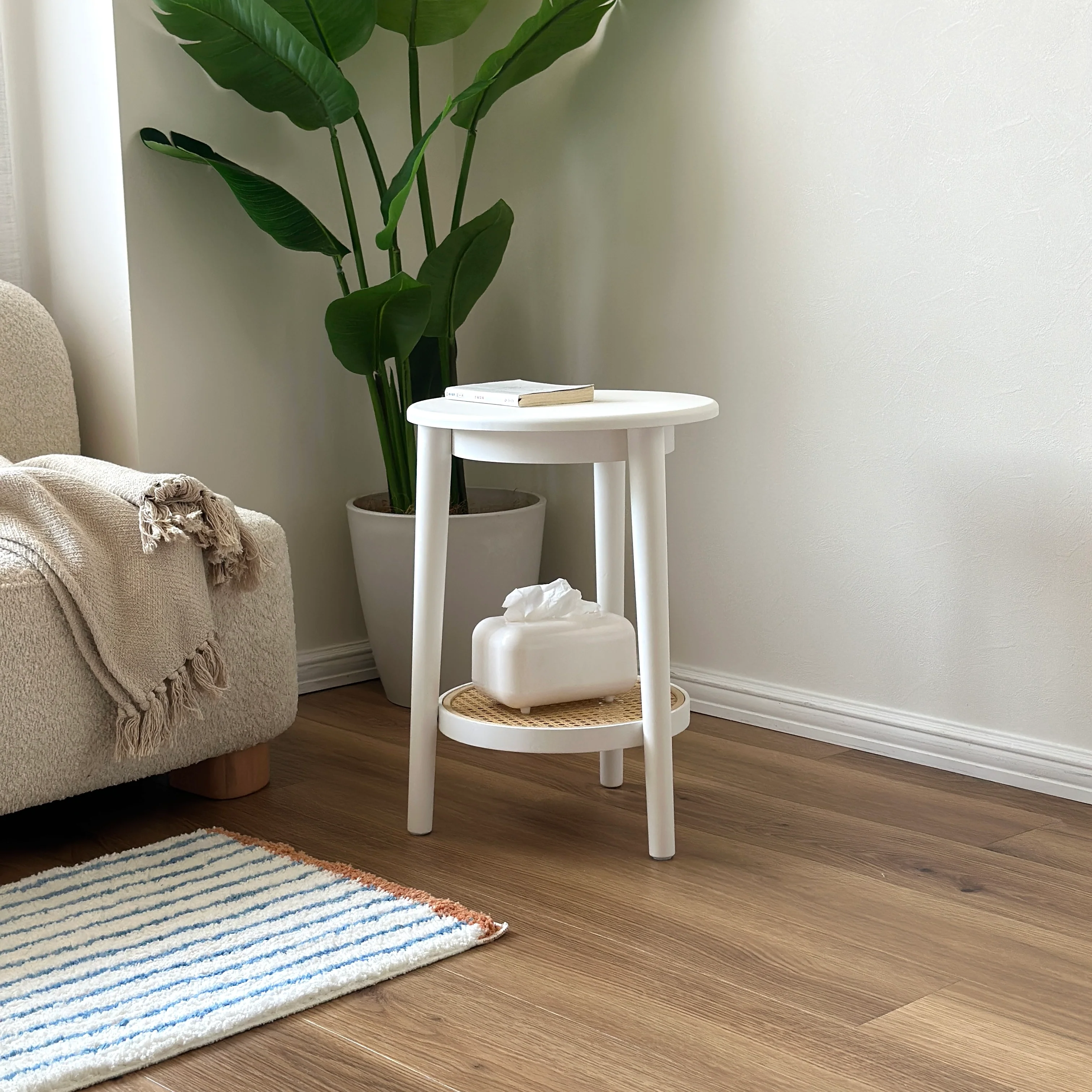 ラタン調ラウンドミニテーブル