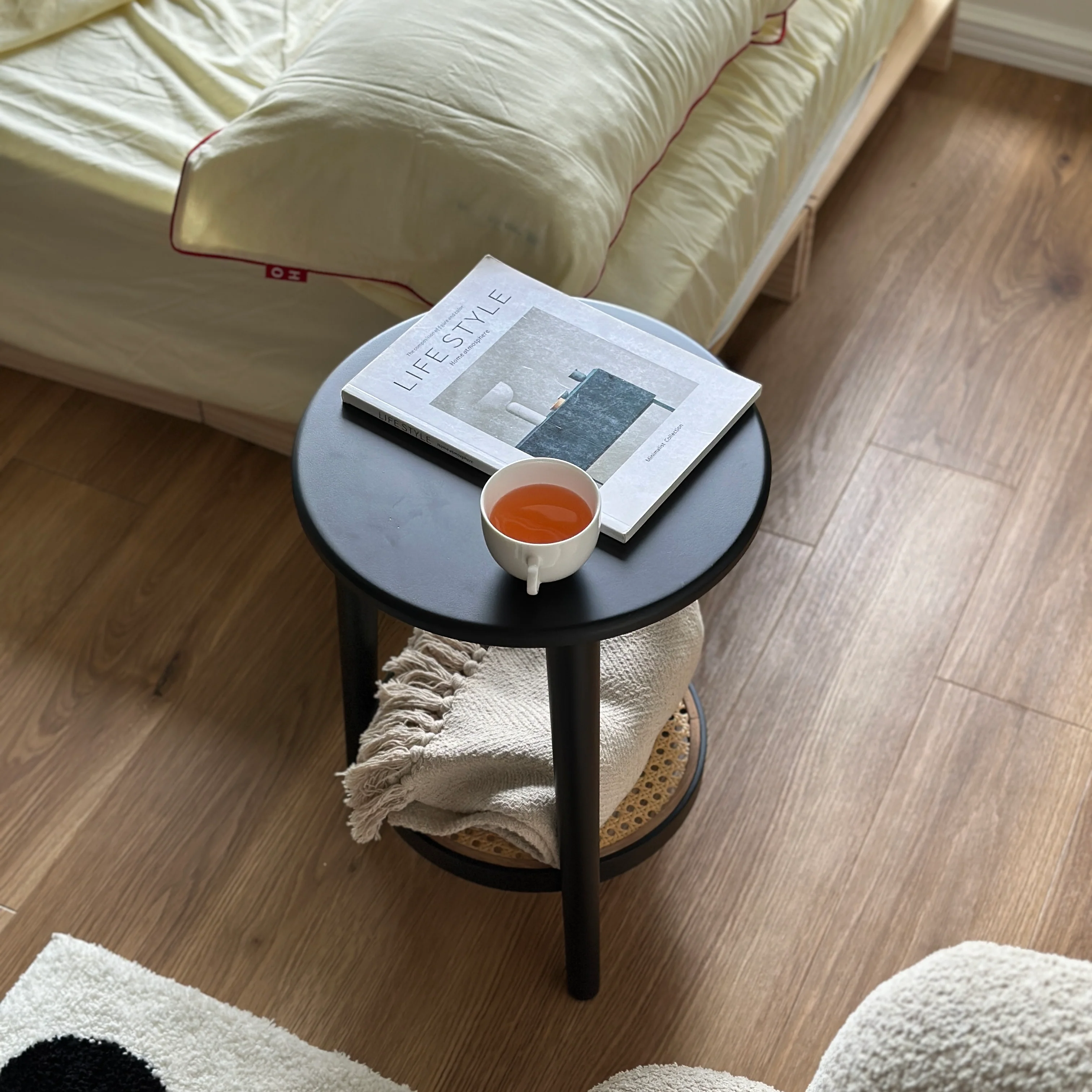 ラタン調ラウンドミニテーブル