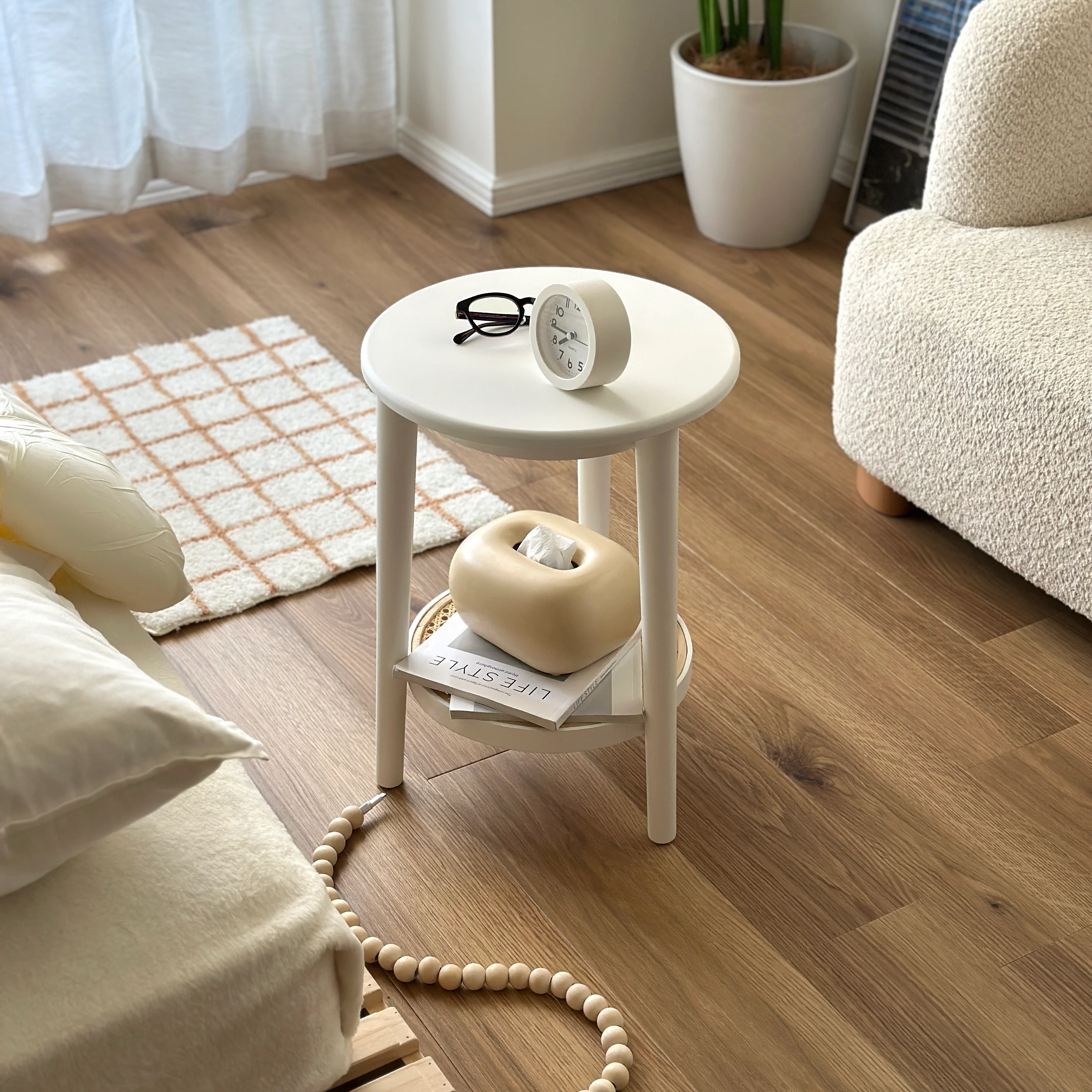 ラタン調ラウンドミニテーブル