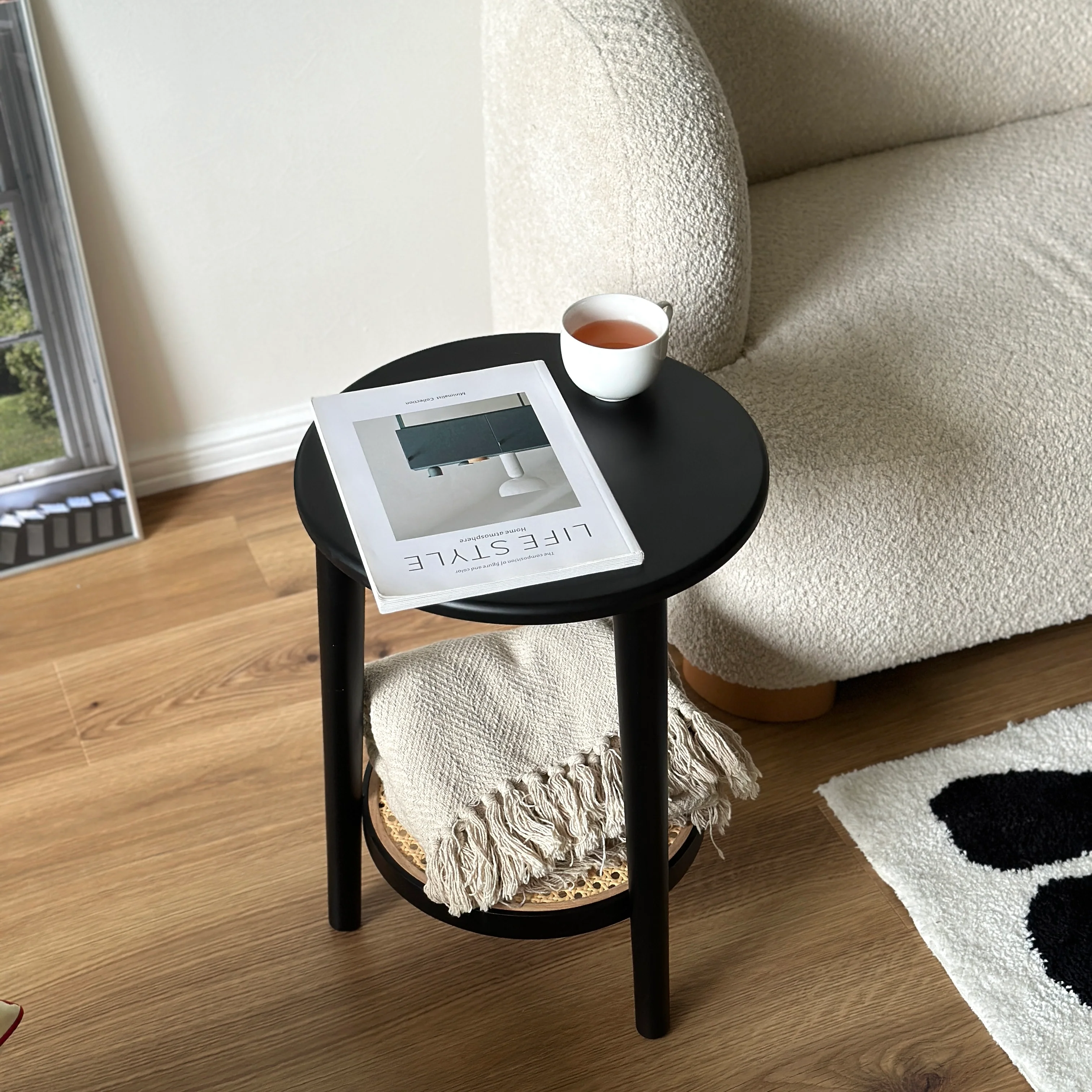 ラタン調ラウンドミニテーブル