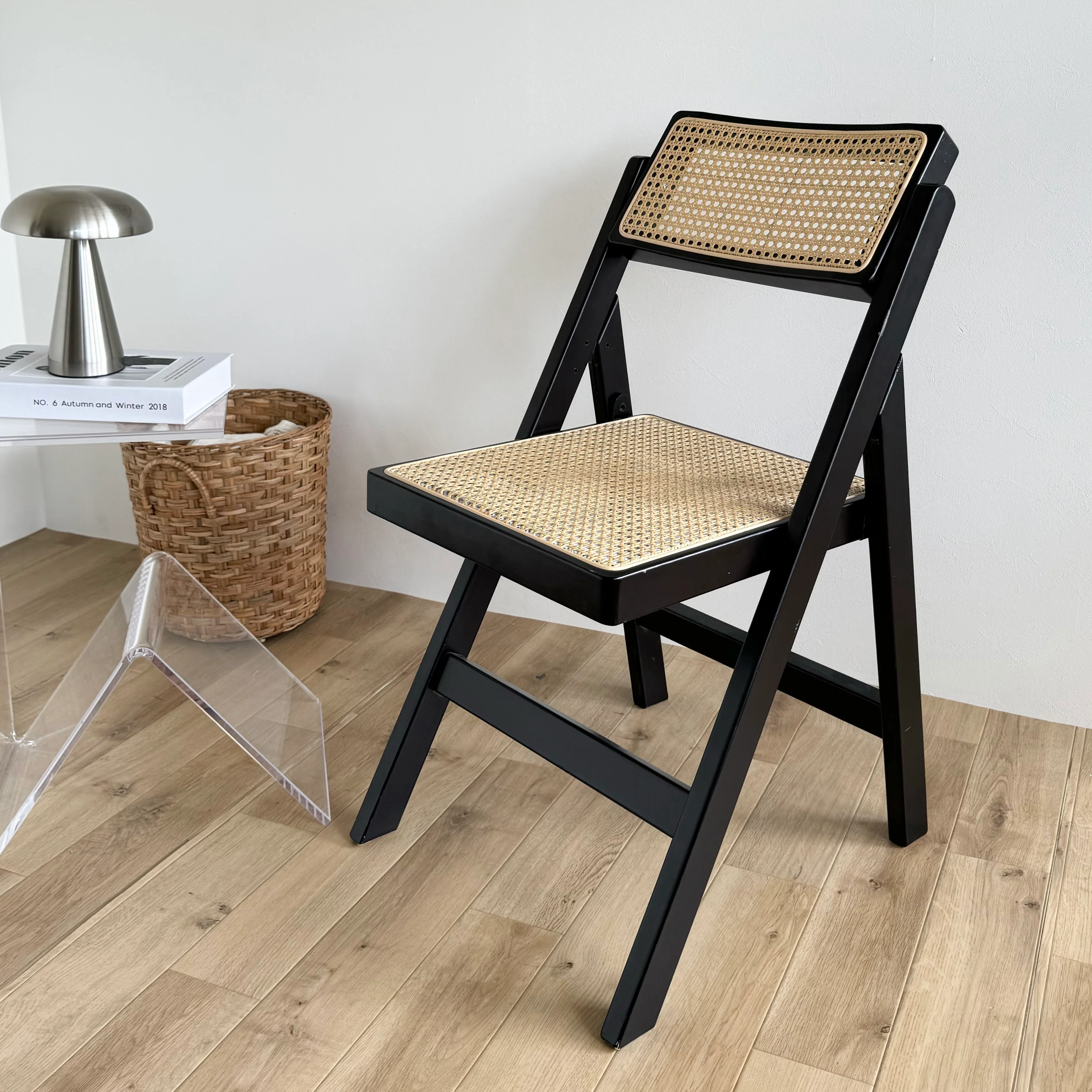 折り畳み式ラタンチェア ブラック