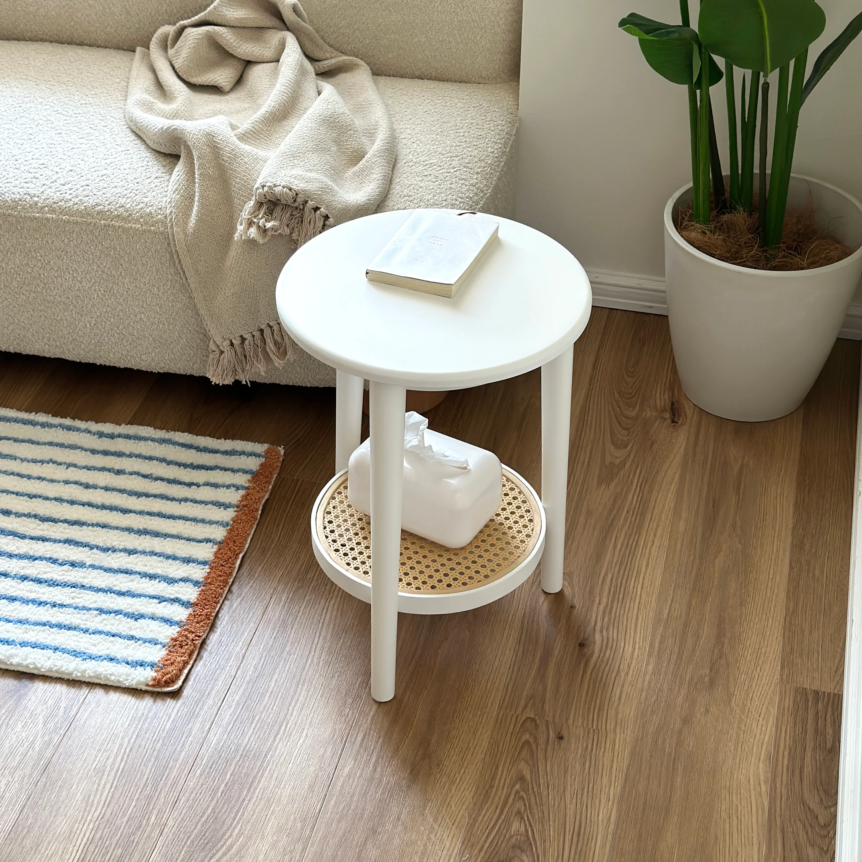 ラタン調ラウンドミニテーブル