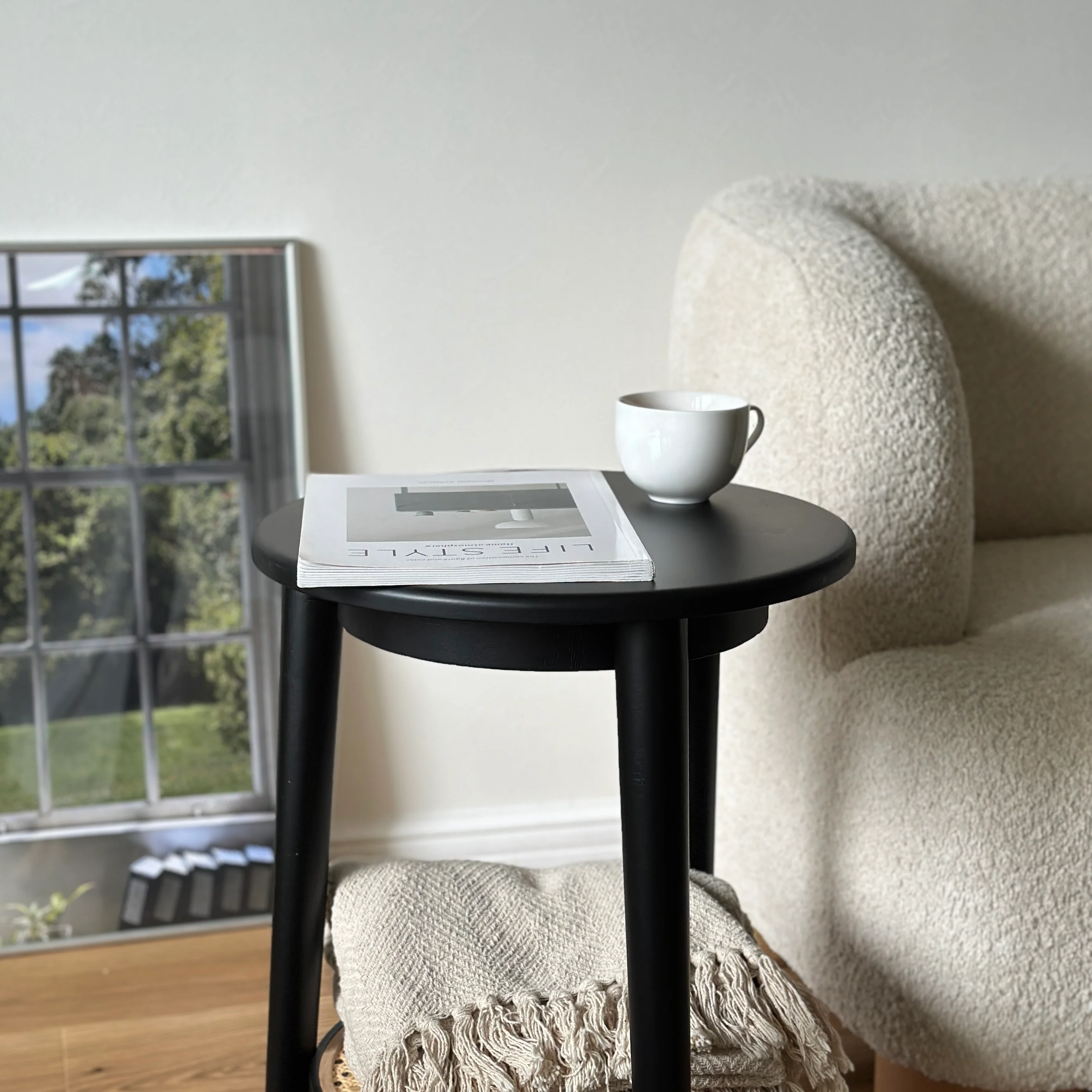 ラタン調ラウンドミニテーブル