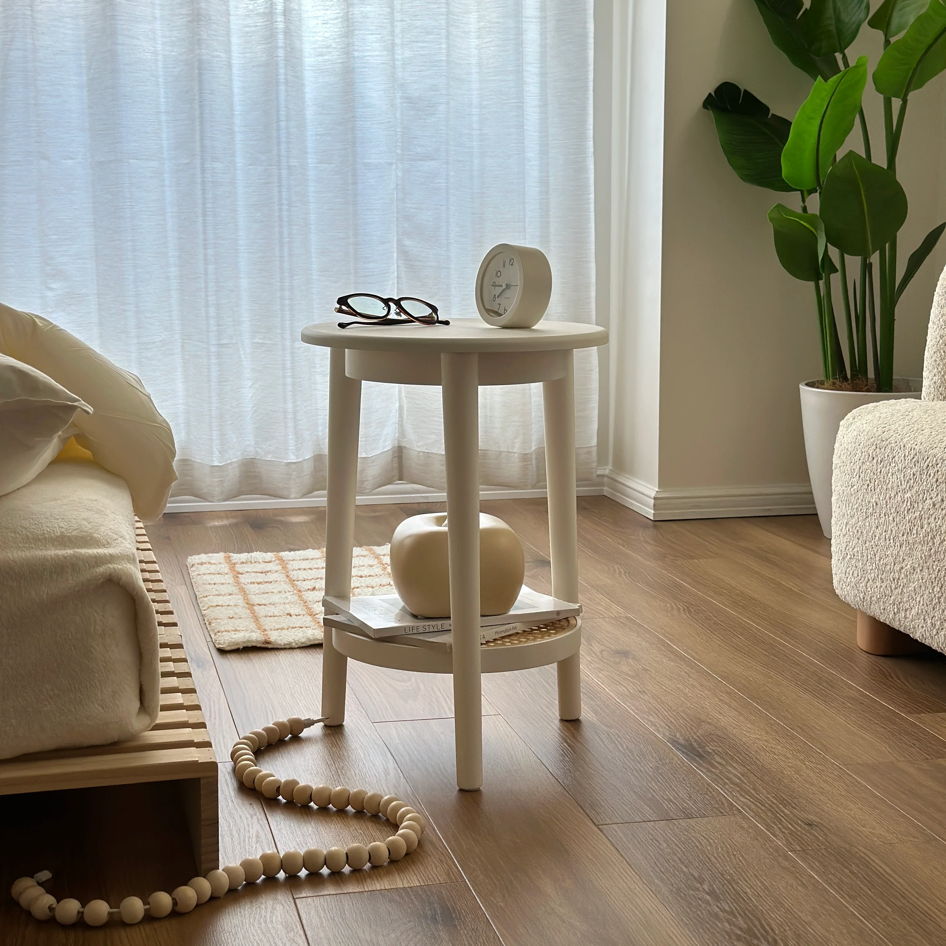 ラタン調ラウンドミニテーブル