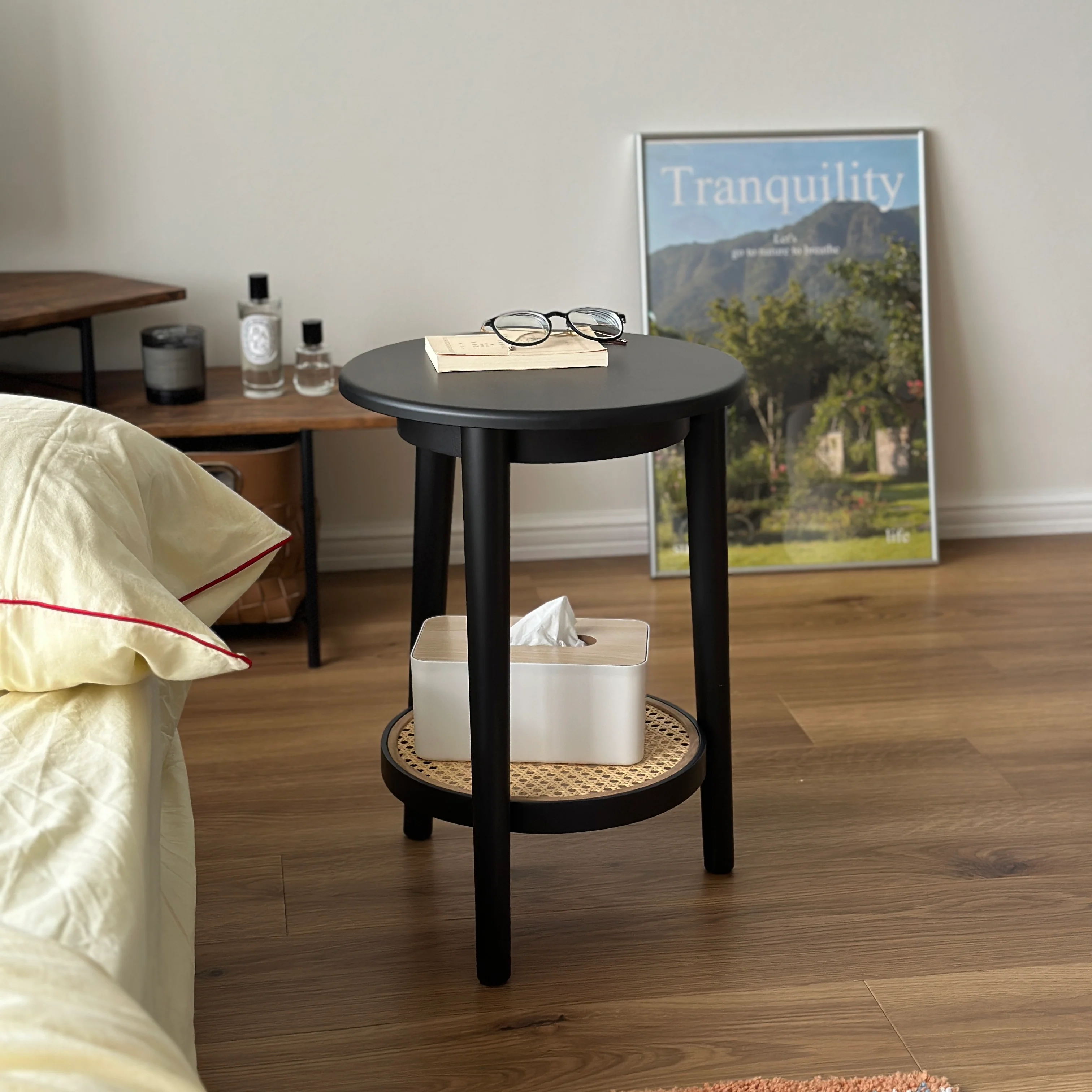 ラタン調ラウンドミニテーブル