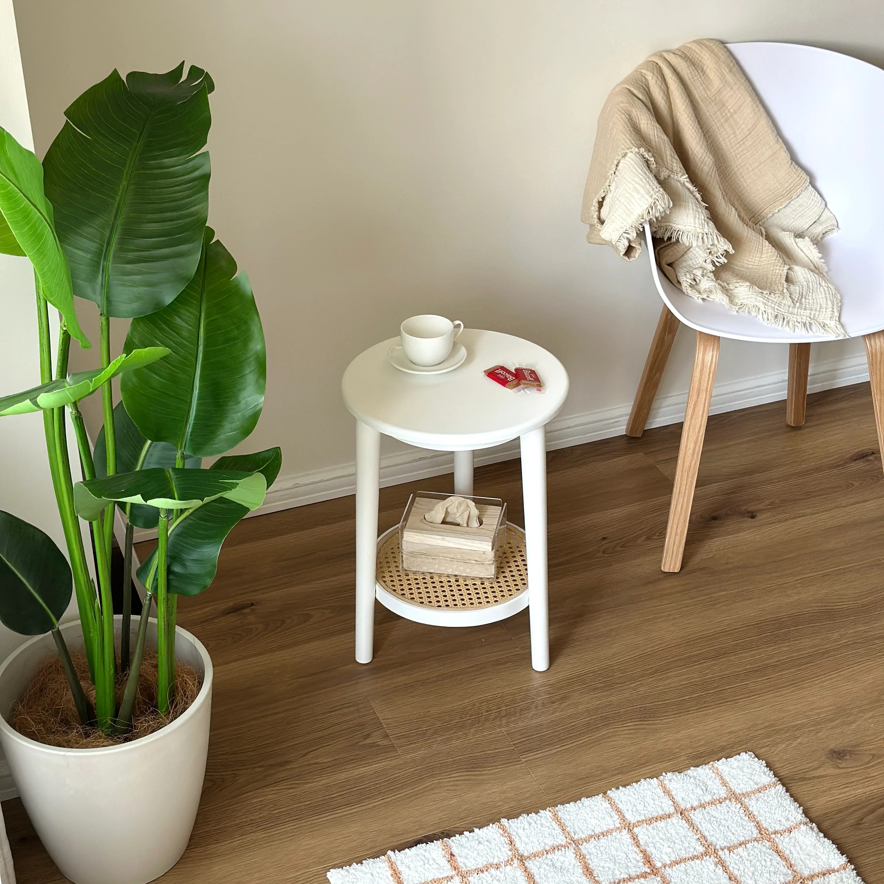 ラタン調ラウンドミニテーブル