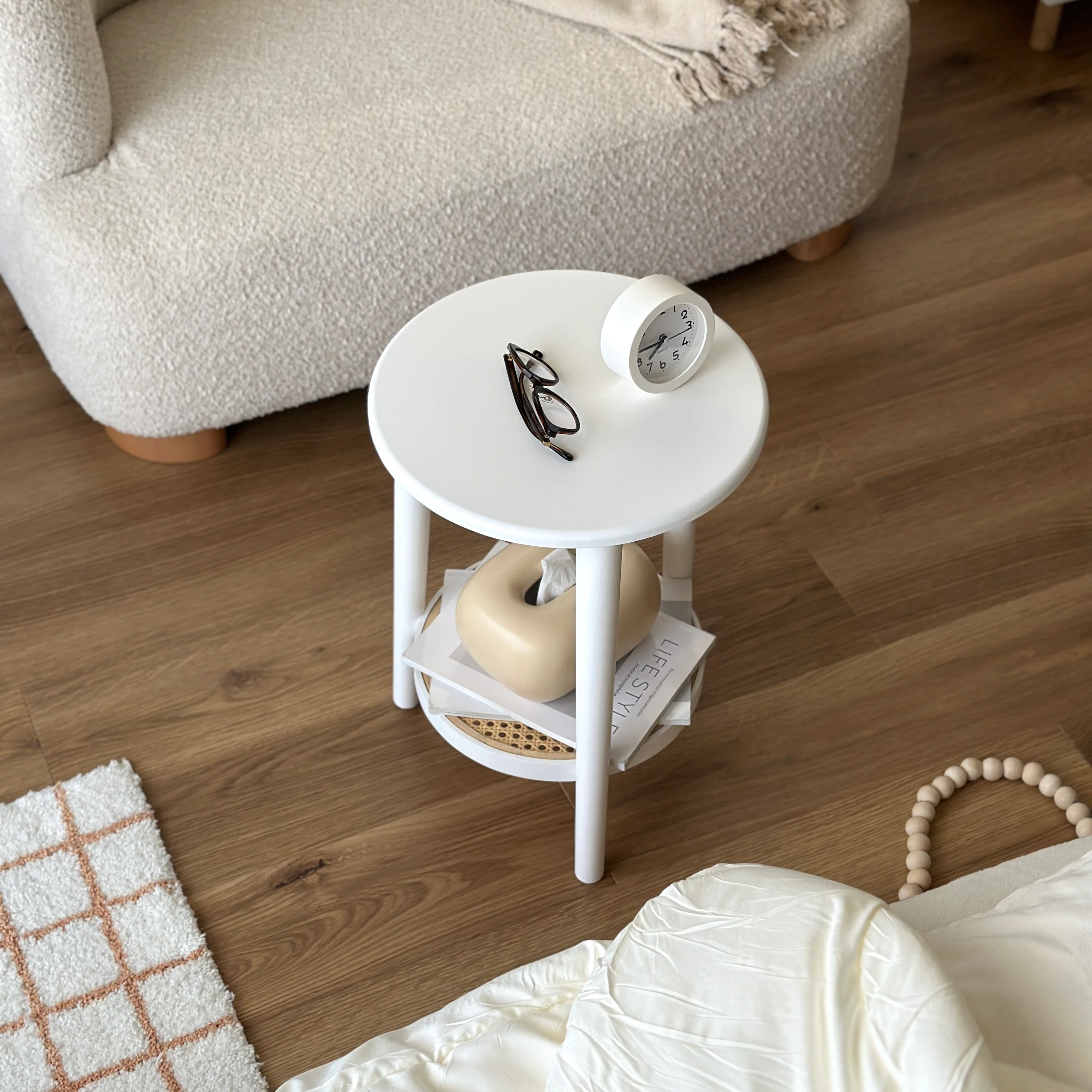 ラタン調ラウンドミニテーブル