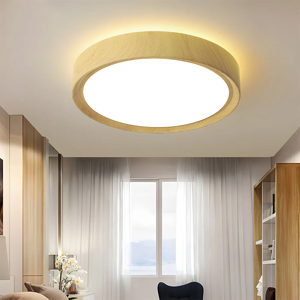モダンミニマリストラウンドウッドカラーアイアンLEDシーリングライト