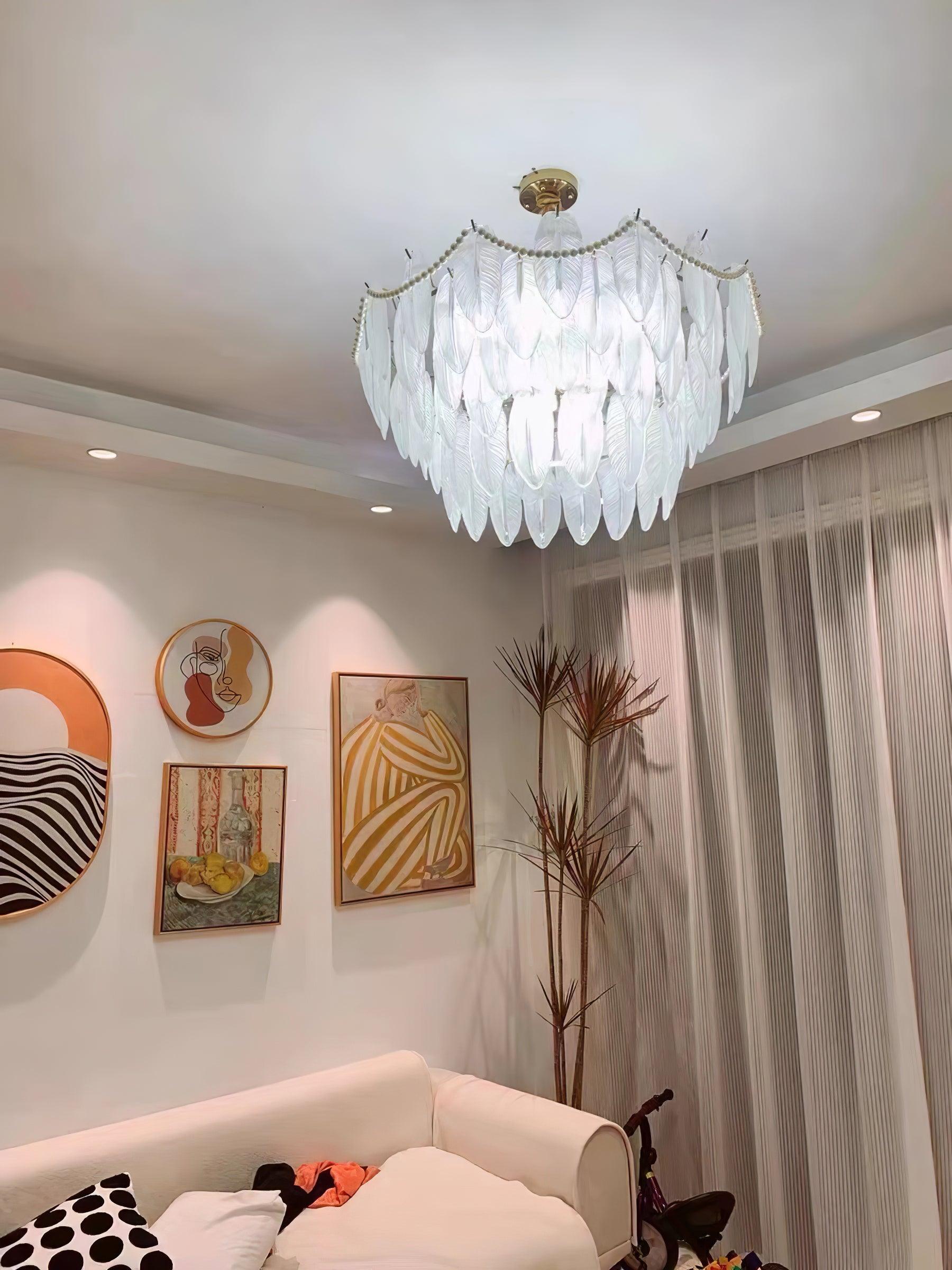 エンジェルガラスフェザーシャンデリア